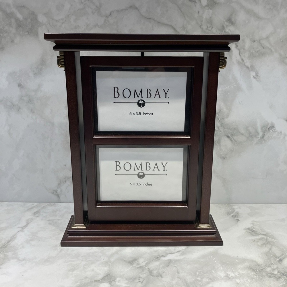 Bombay Company Swivel Rotating Wood Photo Frame Double Sided 3.5x5 Tabletop Vtg